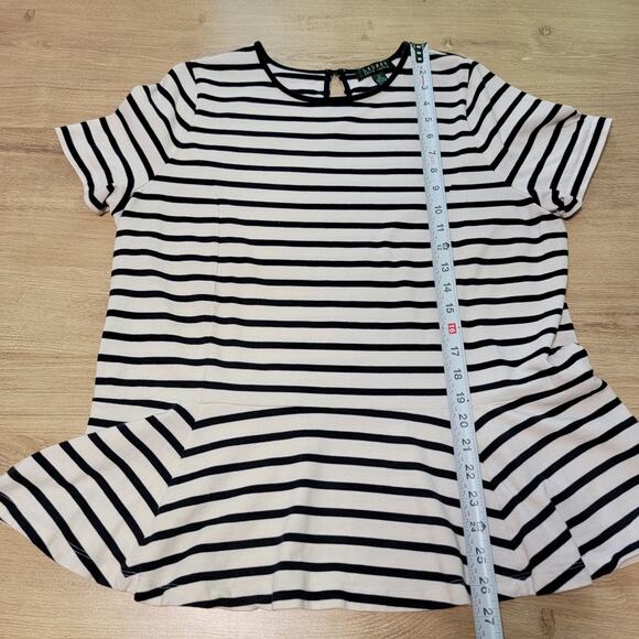 Ralph Lauren LRL Plus Size 1X Top Striped Nautical Peplum Hem Coastal Preppy - Picture 6 of 7
